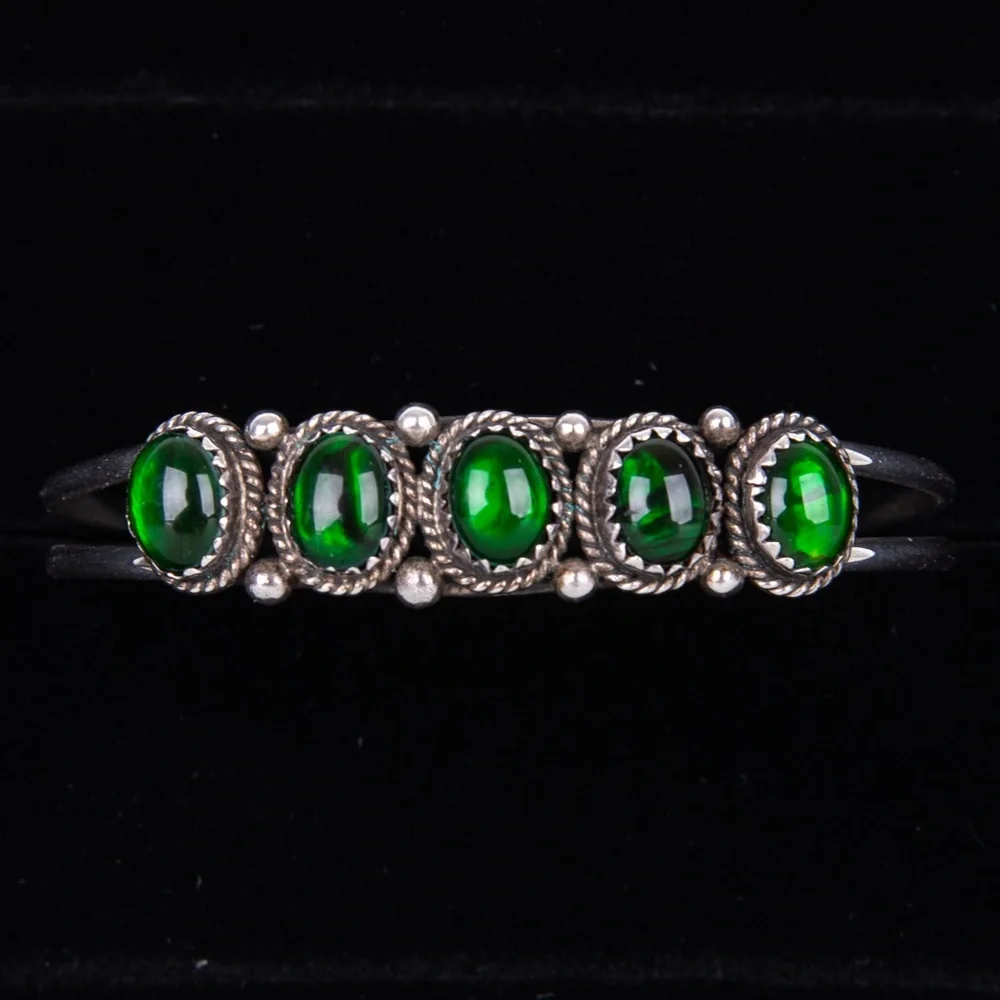 VTG Navajo Nakai Signed Stealing Silver Abalone Green Resin Cuff Bracelet - Picture 4 of 13